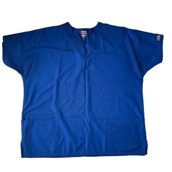 Cherokee Workwear Scrub Top Size Medium V Neck Short Sleeve Blue - Picture 1 of 14